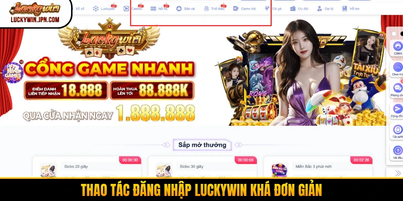 Thao tác đăng nhập Luckywin khá đơn giản